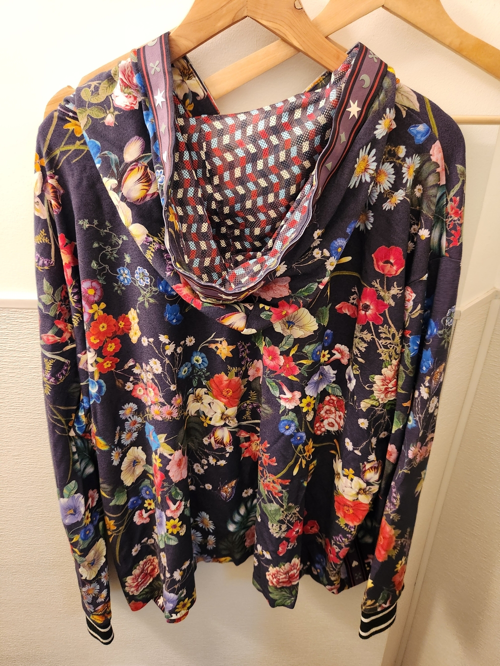 Johnny Was Floral Long-Sleeve Hooded Sweatshirt - Navy Blue - Picture 4 of 5